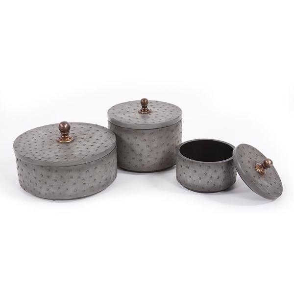 Vinyl Wall Covering Accessories Accessories Round Faux Ostrich Skin Decorative Box, Small