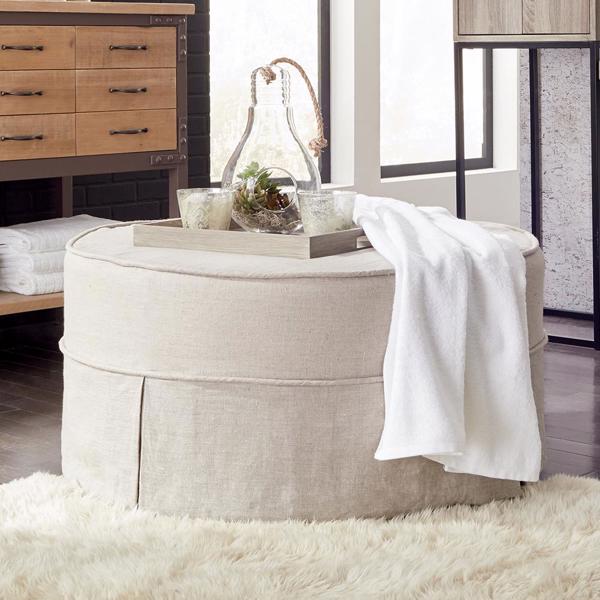 Vinyl Wall Covering Accent Furniture Accent Furniture Universal 36 Round Linen Slub Natural - Skirted