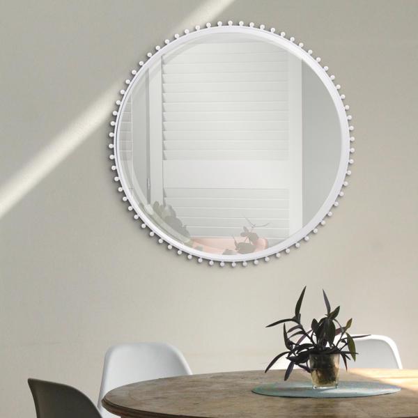 Vinyl Wall Covering Mirrors Mirrors Bellfore Beaded Round Matte White Mirror