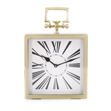 Herbert Handled Table Clock in Polished Gold