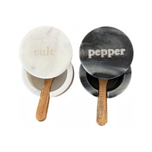 Salt & Peper Marble Set with Wooden Spoons
