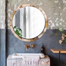 Godfrey Round White Tiled Horn Mirror