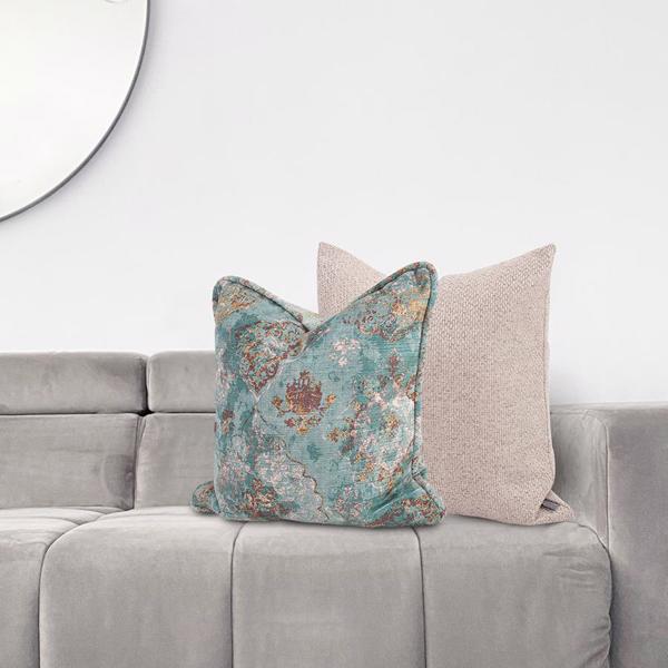 Vinyl Wall Covering Textiles Textiles 24 x 24 Pillow Baroque Teal  - Down Insert