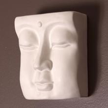 Abstract Buddha Face in Eggshell White Ceramic Wal