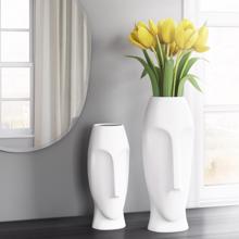 Abstract Faces Matte White Ceramic Vases (Set of 2