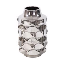Hammered Metallic Silver Ceramic Vase, Small