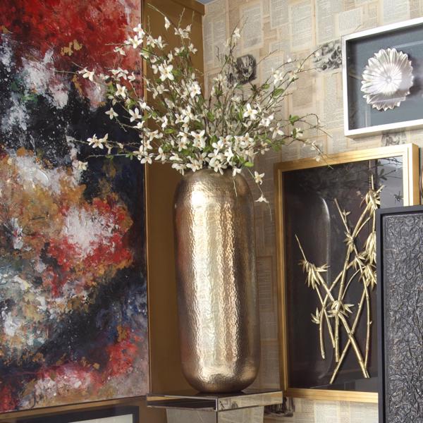 Vinyl Wall Covering Accessories Accessories Oversized Metal Cylinder Vase with Hammered Silver