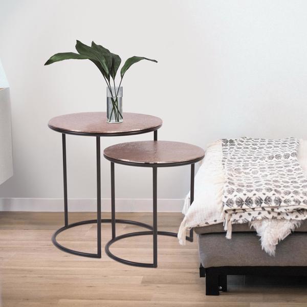 Vinyl Wall Covering Accent Furniture Accent Furniture Copper Metal Round Nesting Table Set