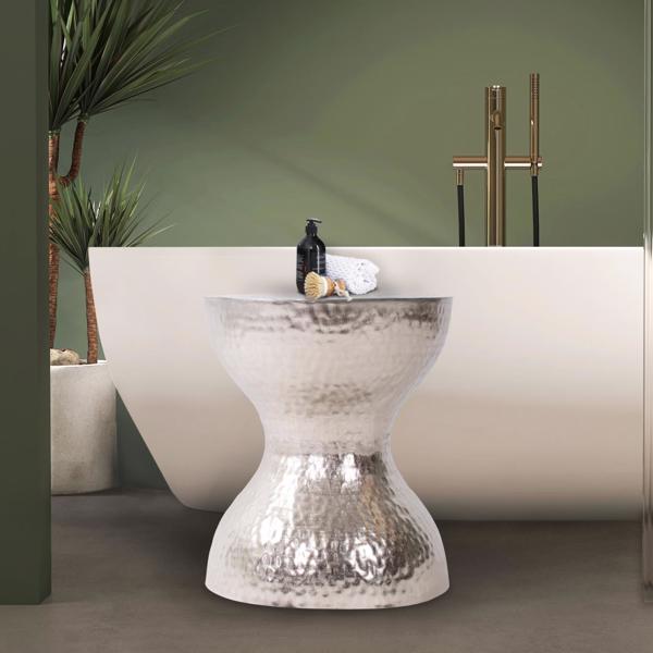 Vinyl Wall Covering Accent Furniture Accent Furniture Espen Silver Hourglass Stool/Side Table