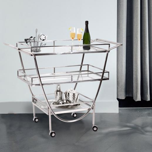  Accent Furniture Accent Furniture Stainless Steel Bar Cart on Castors