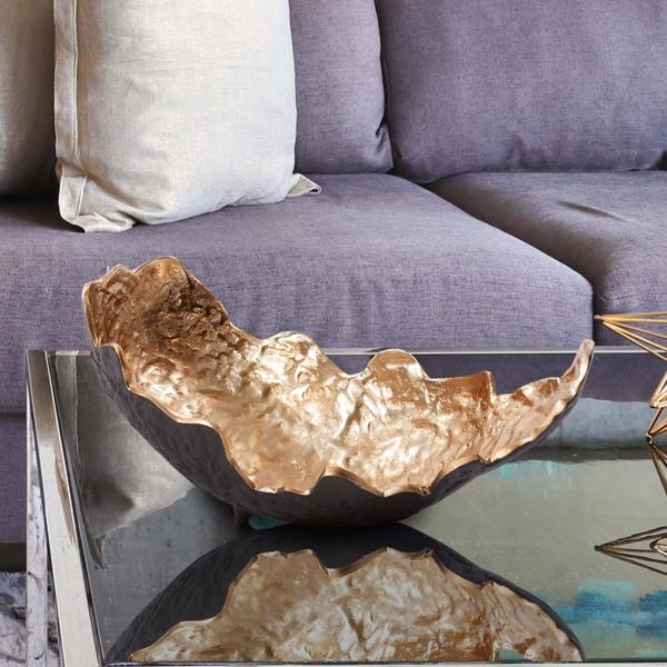 Vinyl Wall Covering Accessories Accessories Cracked Edge Ebony Tray with Gold Interior, Large