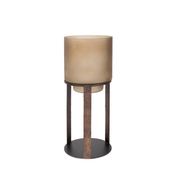 Vinyl Wall Covering Accessories Accessories Bronze Bungoma Glass Candle Hurricane in Metal Stand- Short