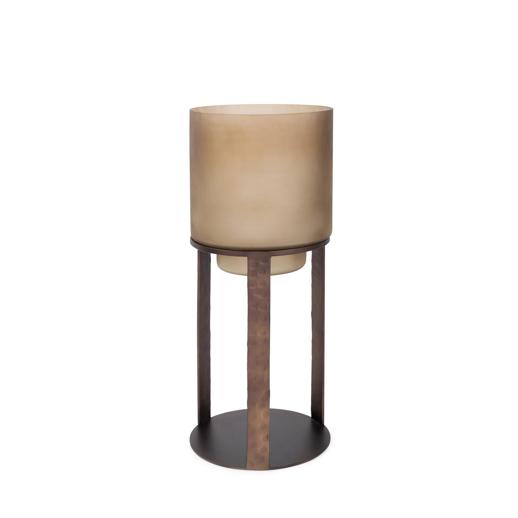  Accessories Accessories Bronze Bungoma Glass Candle Hurricane in Metal Stand- Short