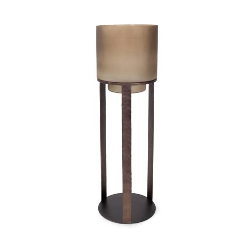  Accessories Accessories Bronze Bungoma Glass Candle Hurricane in Metal Stand- Tall