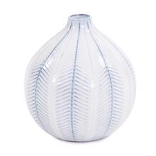 Blue and White Chevron Ceramic Globe Vase Small
