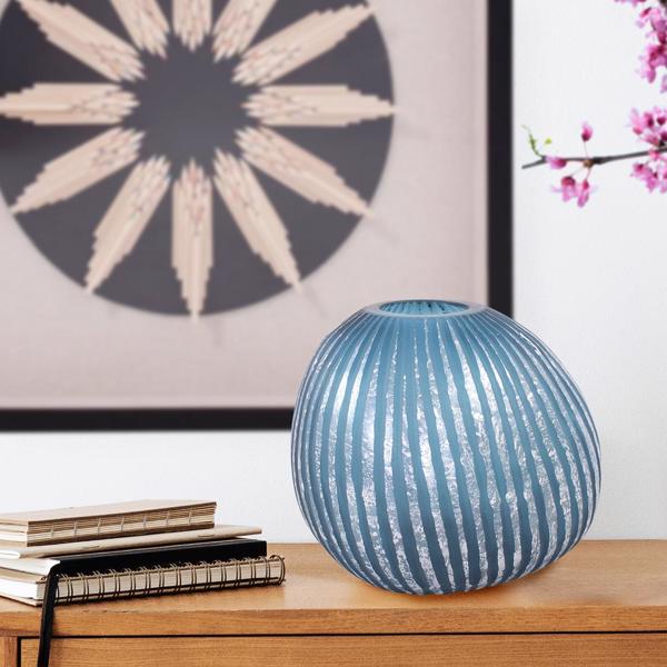 Vinyl Wall Covering Accessories Accessories Yale Blue Asymmetrical Glass Vase, Short