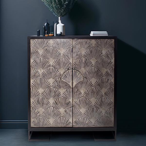 Vinyl Wall Covering Accent Furniture Accent Furniture Harlow Tall Cabinet with Inlaid Bone