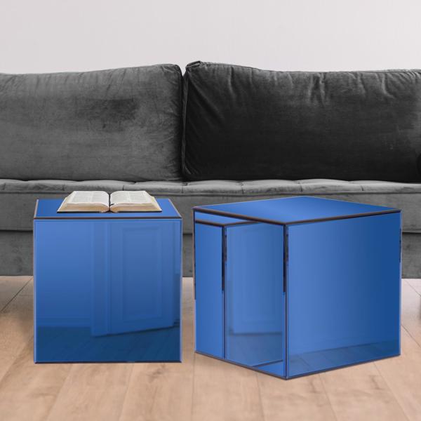 Vinyl Wall Covering Accent Furniture Accent Furniture Blue Mirrored Cube Table