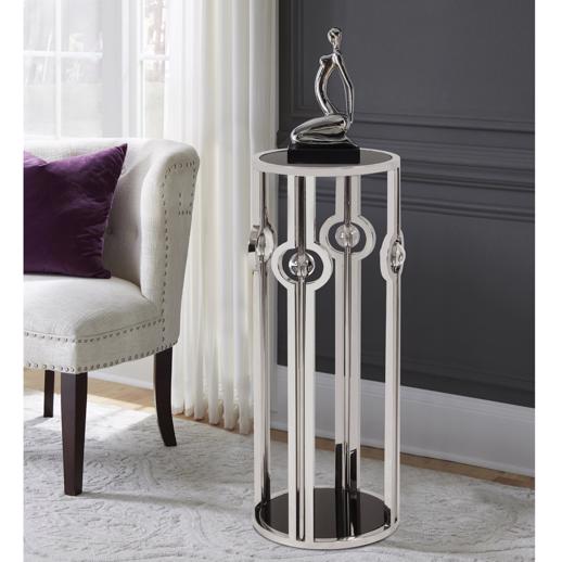  Accent Furniture Accent Furniture Stainless Steel Pedestal with Black Tempered Glass