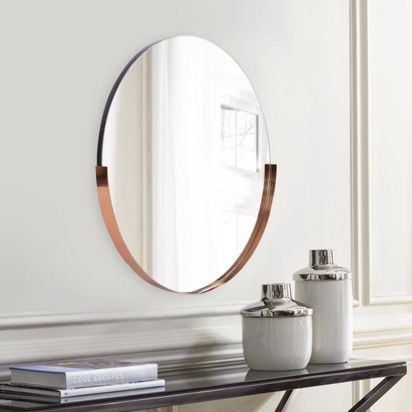 Vinyl Wall Covering Mirrors Mirrors Dante Stainless Steel  Round Rose Gold Mirror