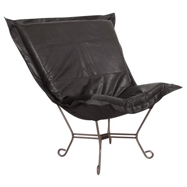 Vinyl Wall Covering Accent Furniture Accent Furniture Scroll Puff Chair Avanti Black Titanium Frame