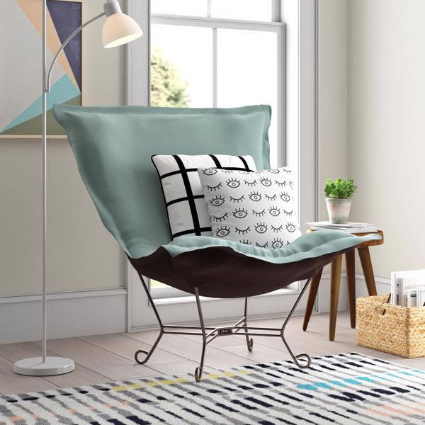Vinyl Wall Covering Accent Furniture Accent Furniture Scroll Puff Chair Sterling Breeze Titanium Frame