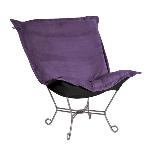  Accent Furniture Accent Furniture Scroll Puff Chair Bella Eggplant Titanium Frame