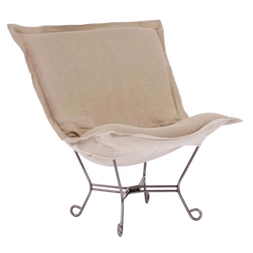  Accent Furniture Accent Furniture Scroll Puff Chair Linen Slub Natural Titanium Fram