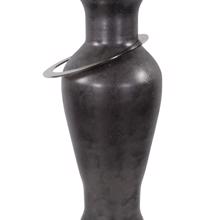 Black Ore Glass Vase with metal accent , Large