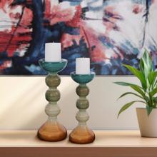 Capri Stripe Glass Candle Holder, Short