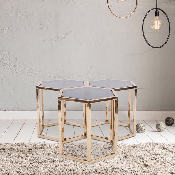 Vinyl Wall Covering Accent Furniture Accent Furniture Hexagonal Gold Stainless Steel Table Set