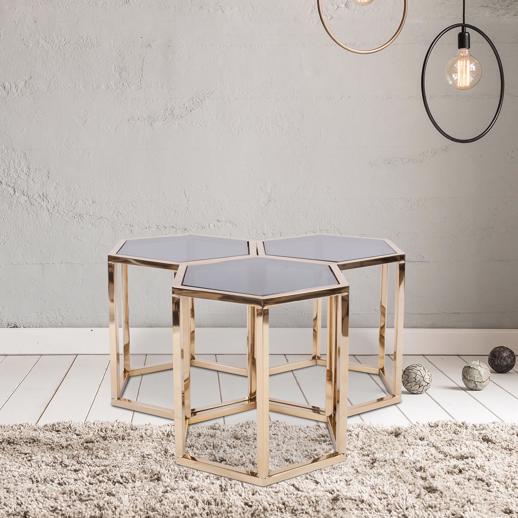  Accent Furniture Accent Furniture Hexagonal Gold Stainless Steel Table Set