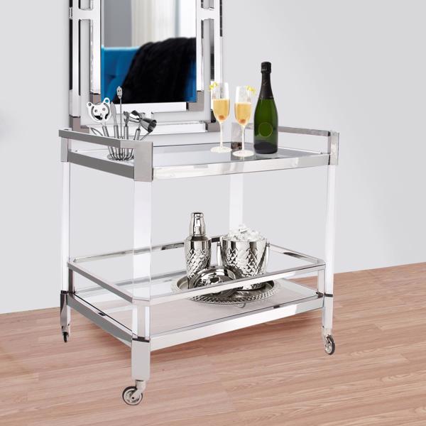 Vinyl Wall Covering Accent Furniture Accent Furniture Stainless Steel and Acrylic Bar Cart