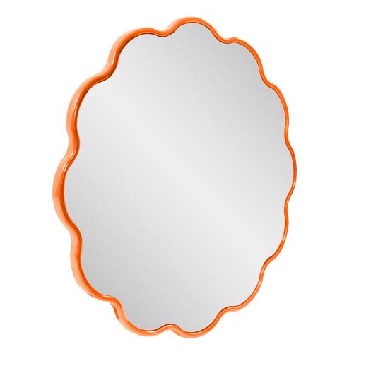  Mirrors Mirrors Kushi Round Scalloped Edge Mirror in Glossy Orange