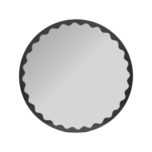 Vinyl Wall Covering Mirrors Mirrors Santosh Round Glossy Black Scalloped Mirror