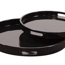 Black Lacquer Round Wood Tray Set
