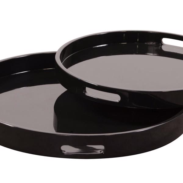 Vinyl Wall Covering Accessories Accessories Black Lacquer Round Wood Tray Set