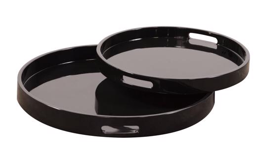  Accessories Accessories Black Lacquer Round Wood Tray Set