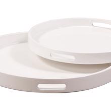 White Lacquer Round Wood Tray Set