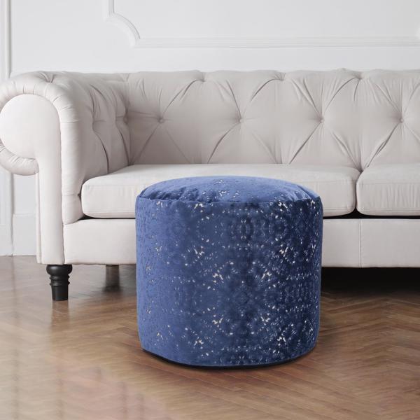 Vinyl Wall Covering Textiles Textiles Round Tall Pouf Pisani Sapphire