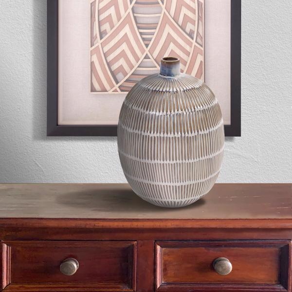 Vinyl Wall Covering Accessories Accessories Caramel Cream Ridged Ceramic Oval Dome Vase, Large