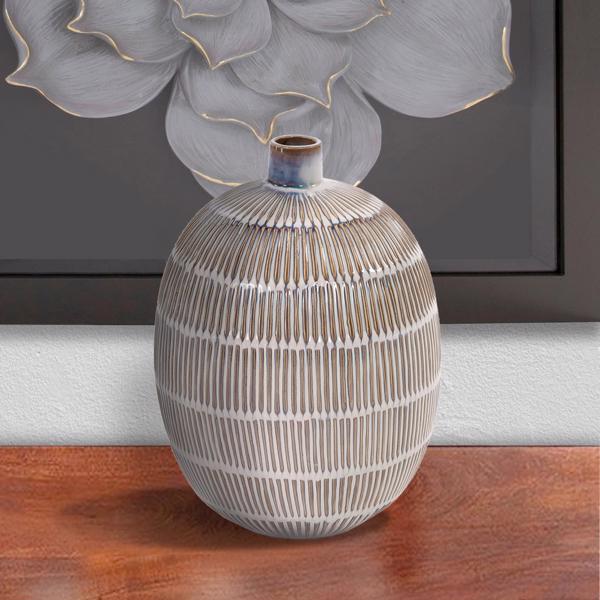 Vinyl Wall Covering Accessories Accessories Caramel Cream Ridged Ceramic Oval Dome Vase, Small