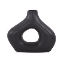 Beltram Black Modern Styled Ceramic Open Vase