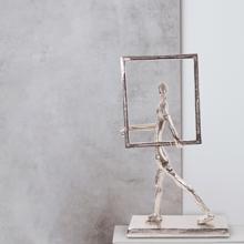 Rough Nickle Man w/Square Frame Sculpture