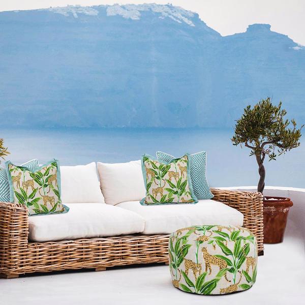 Vinyl Wall Covering Outdoor Outdoor Outdoor Round Foot Pouf Safari Natural