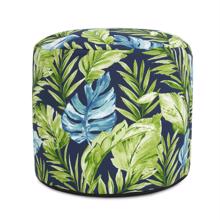 Outdoor Round Tall Pouf Cardoon Indigo
