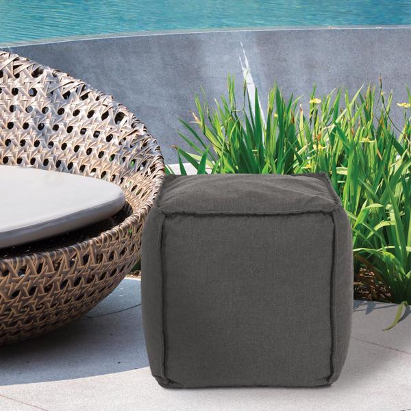 Vinyl Wall Covering Outdoor Outdoor Square Pouf Seascape Charcoal