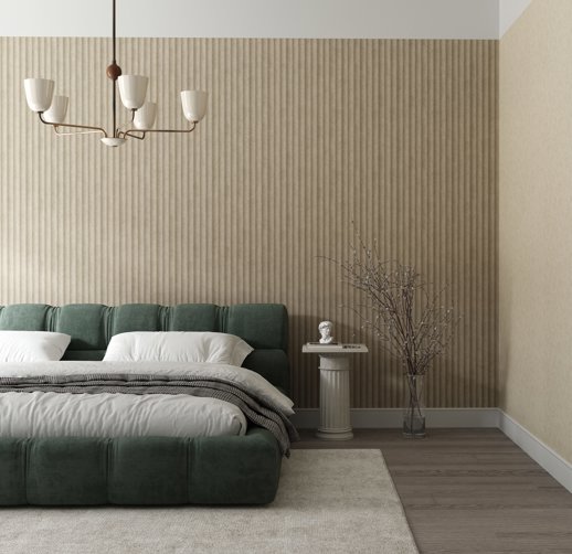 Vinyl Wall Covering Bolta Contract Florentine Fluted PALACE WHITE Room Scene