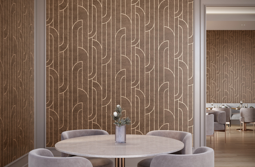Vinyl Wall Covering Bolta Contract Mylar Arches Sterling Shimmer Room Scene