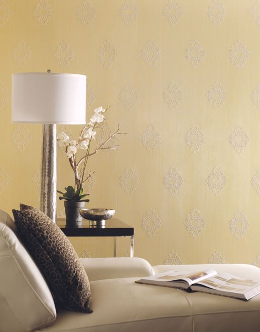 Vinyl Wall Covering Candice Olson Contract Brilliant Filigree Parchment Room Scene